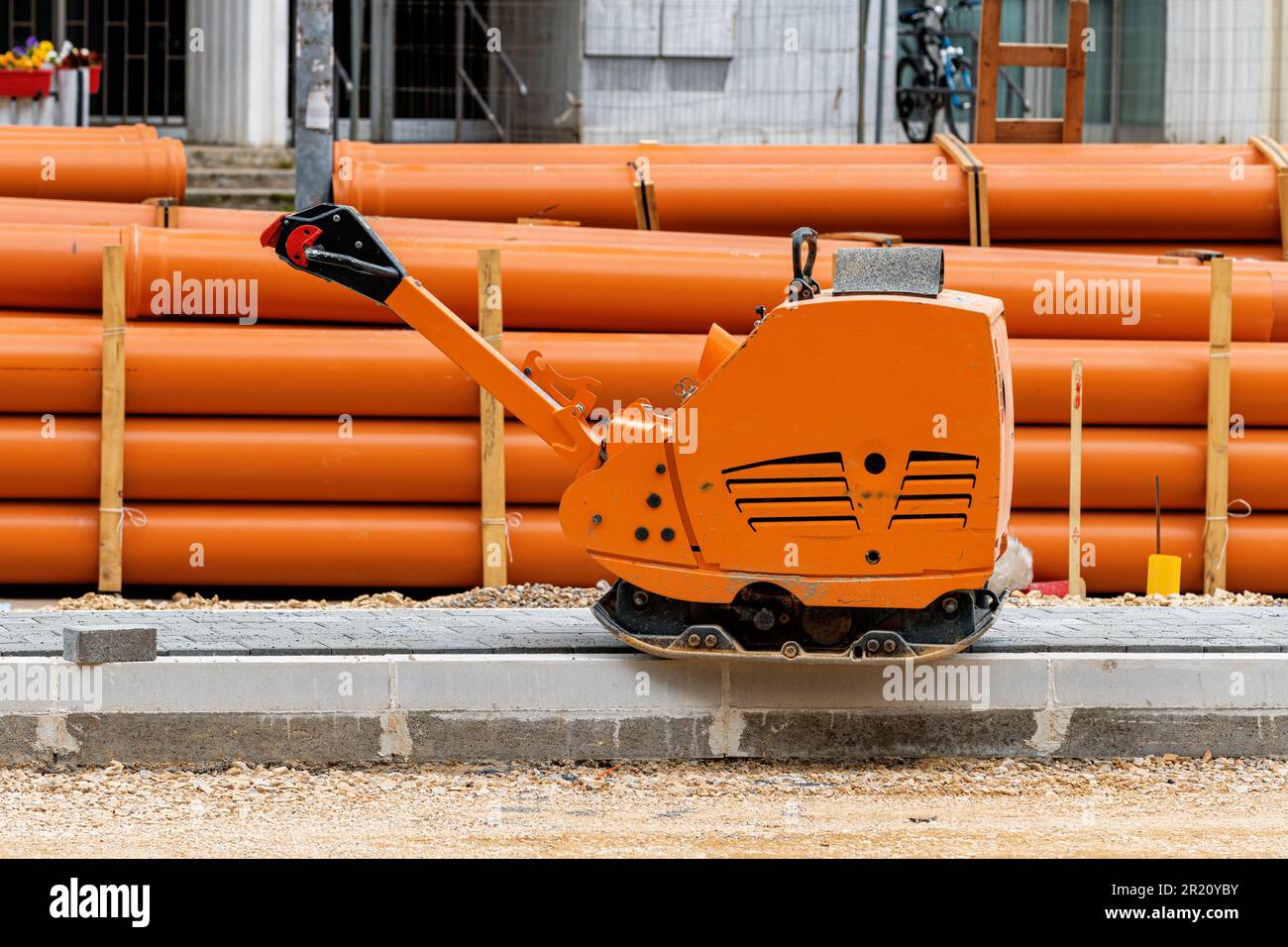 Road rammer machine on construction site, selective focus Stock Photo -  Alamy