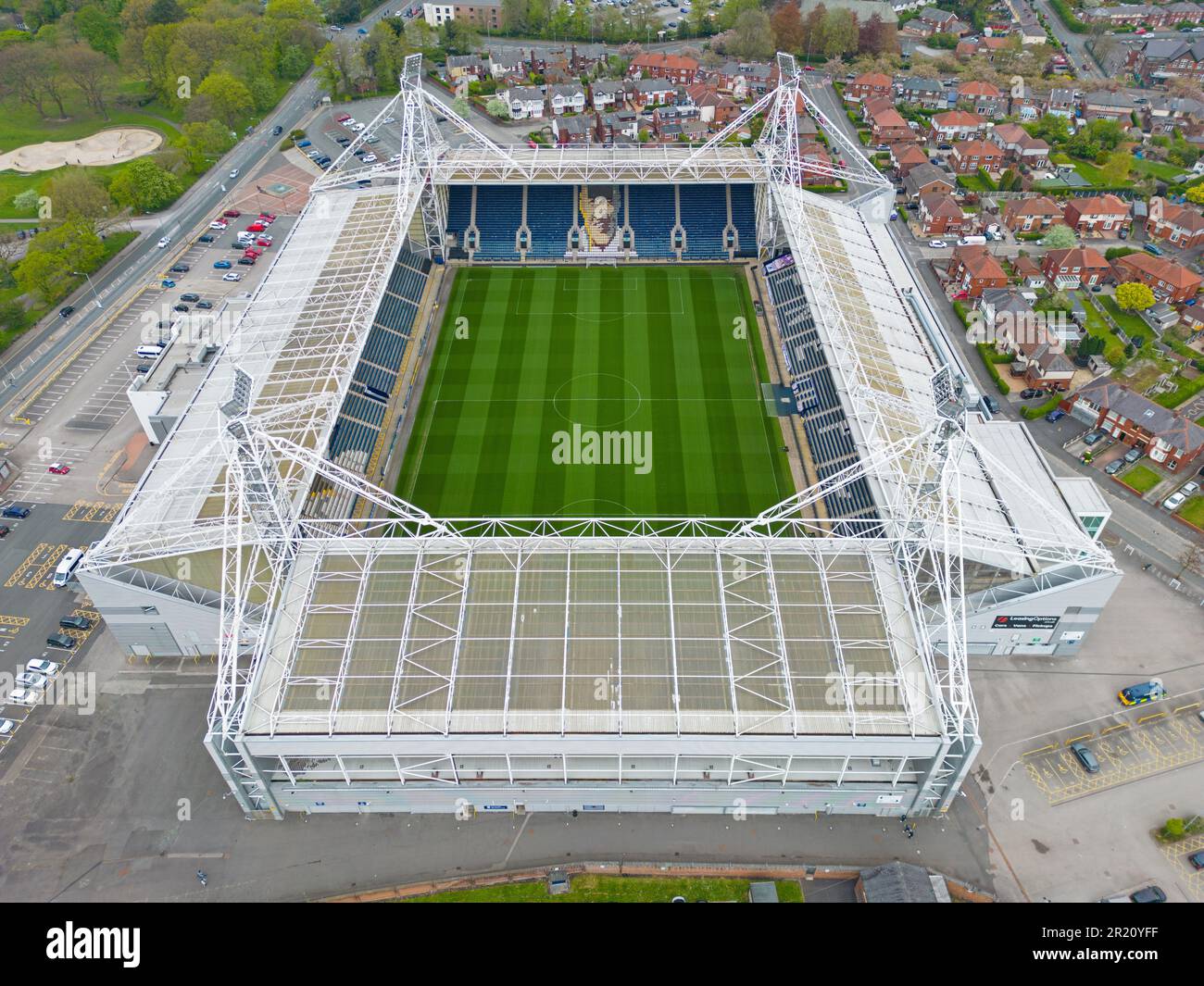 Preston ,Lancashire, United Kingdom. Aerial Image of Deepdale Stadium