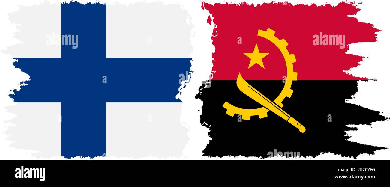 Angola and Finland grunge flags connection, vector Stock Vector