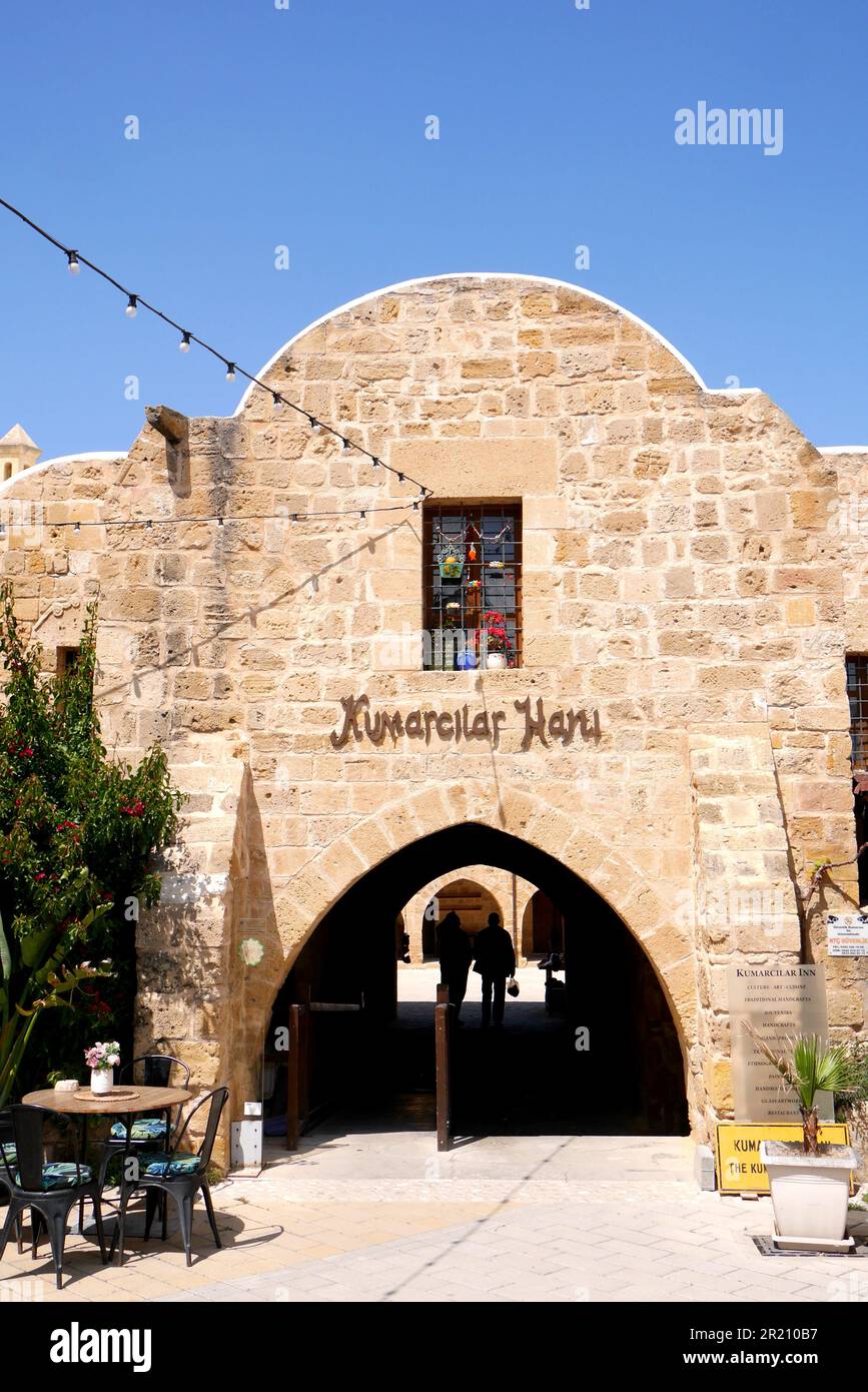 The entrance to Kumarcilar Han, Gambler’s Inn, caravanserai, North Nicosia, Northern Cyprus Stock Photo