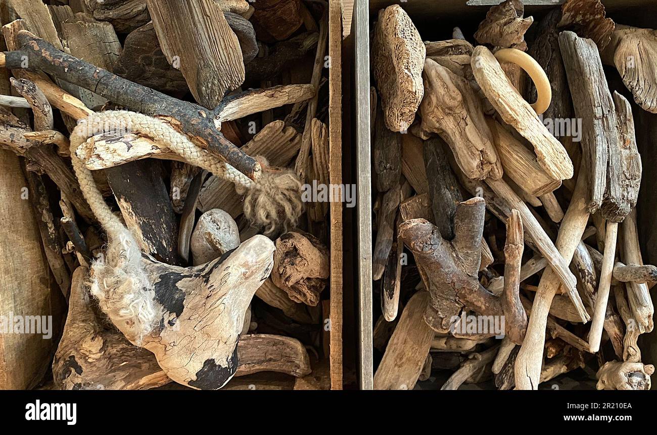 Wood, Driftwood in box Stock Photo