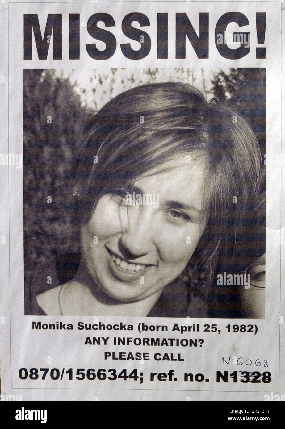 Photograph of a poster of one the missing after the 7/7 terror attack. Monika Suchoka, from London, UK, died in the bomb blast on board a Piccadilly line train at Russell Square. The 7th July 2005 London bombings, often referred to as 7/7, were a series of coordinated Islamist terrorist suicide attacks in London, England, that targeted commuters travelling on the city's public transport system during the morning rush hour. Stock Photo