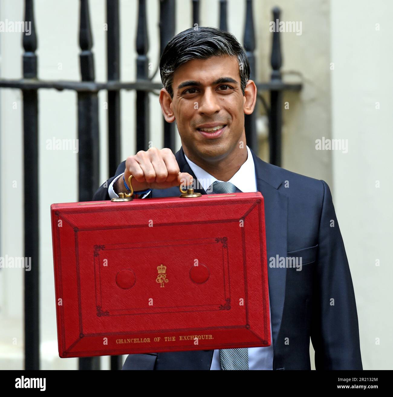 Photograph of Rishi Sunak, Chancellor of the Exchequer, leaving Number 11 Downing Street, London on his way to the UK parliament to deliver his budget, widely referred to in the media as the coronavirus budget. Stock Photo