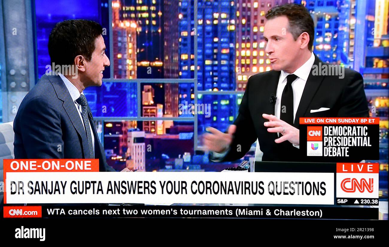 Screengrab from CNN in which Chris Cuomo interviews Dr Sanjay Gupta ...