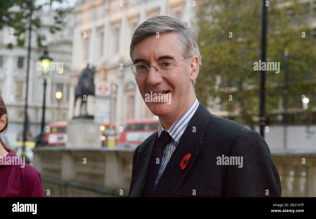 Jacob Rees-Mogg, Leader of the House of Commons, arrives at the Cabinet Office for a meeting. 2021. Stock Photo