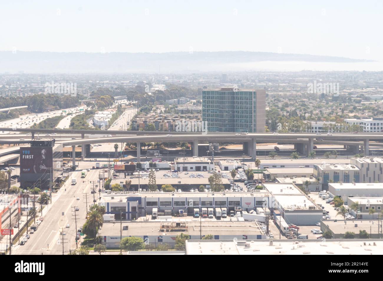 9/6/2022: An aerial view of the intersection of the 105 and 405 highways by LAX in Los Angeles California Stock Photo