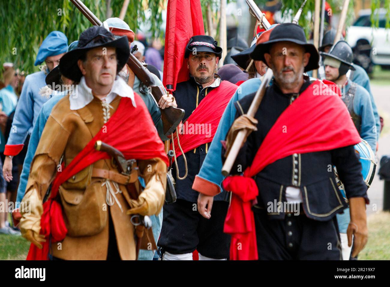 English Civil War Society members take part in the re-enactment of the Battle of Chippenham.The battle took place in 1643 during the English civil war Stock Photo