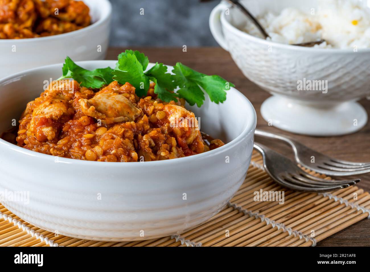 Chicken dhansak curry with rice Stock Photo Alamy