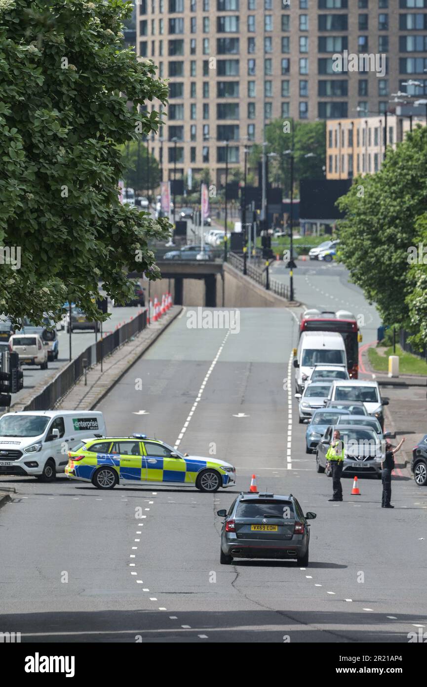 Belgrave Middleway, Birmingham, 16th May 2023 - A man has died after he was hit by a vehicle whilst crossing a major road through Birmingham city centre on Tuesday afternoon. Paramedics worked on the cyclist but he was declared dead at the scene. West Midlands Police closed both sides of Belgrave Middleway which is a 3-lane ring road through the city centre, causing traffic gridlock as officers investigate the mans death. West Midlands Police said at the time: 'We are currently dealing with a serious collision on Belgrave Middleway between the junctions of Horton Square and Haden Circus. 'The Stock Photo