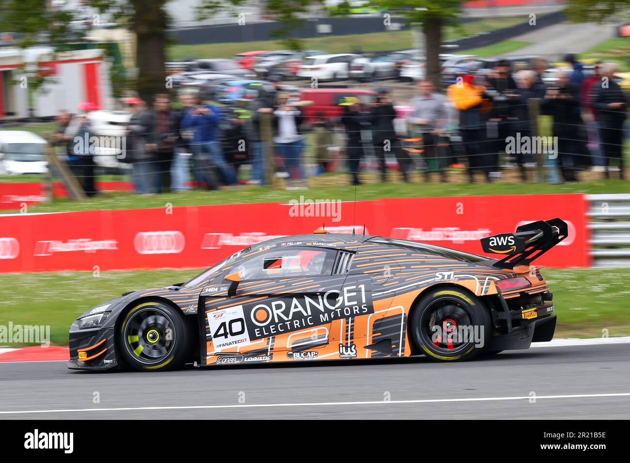 Mattia Drudi - Tresor Orange 1 -  driving Audi R8 LMS evo II GT3 number 40 in the 2023 GT World Challenge Europe Sprint Cup at Brands Hatch in May 202 Stock Photo