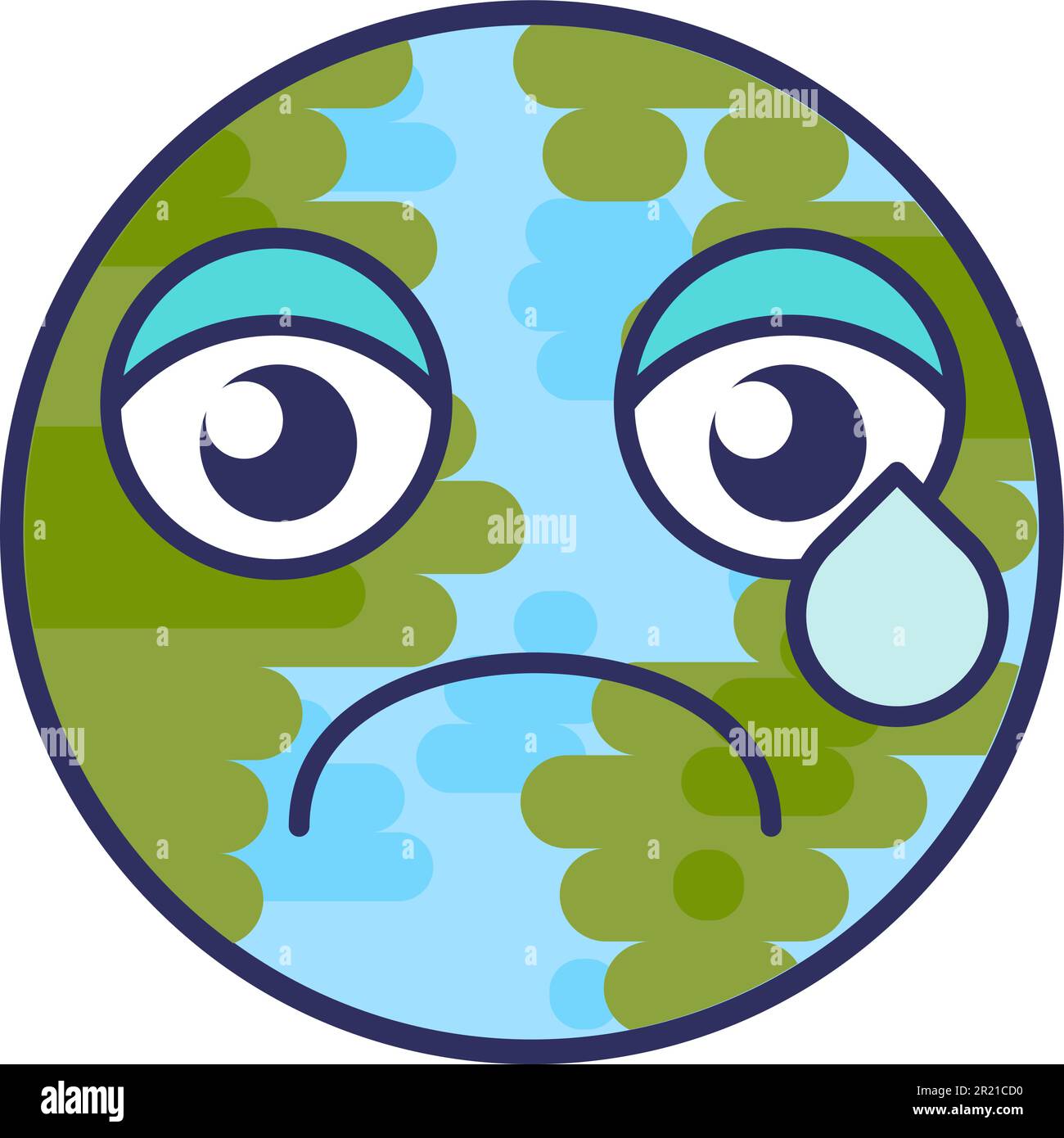 Planet globe emoji cry sadness expression vector. Earth sphere nervous face with scared eyes and sweat. Crying or scare smile sad negative emotion. Em Stock Vector