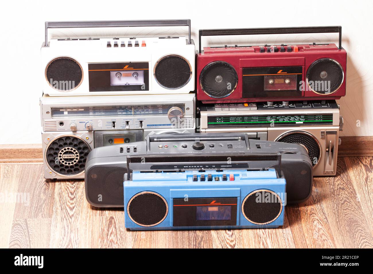 Collection of retro portable stereo cassette recorders Stock Photo - Alamy