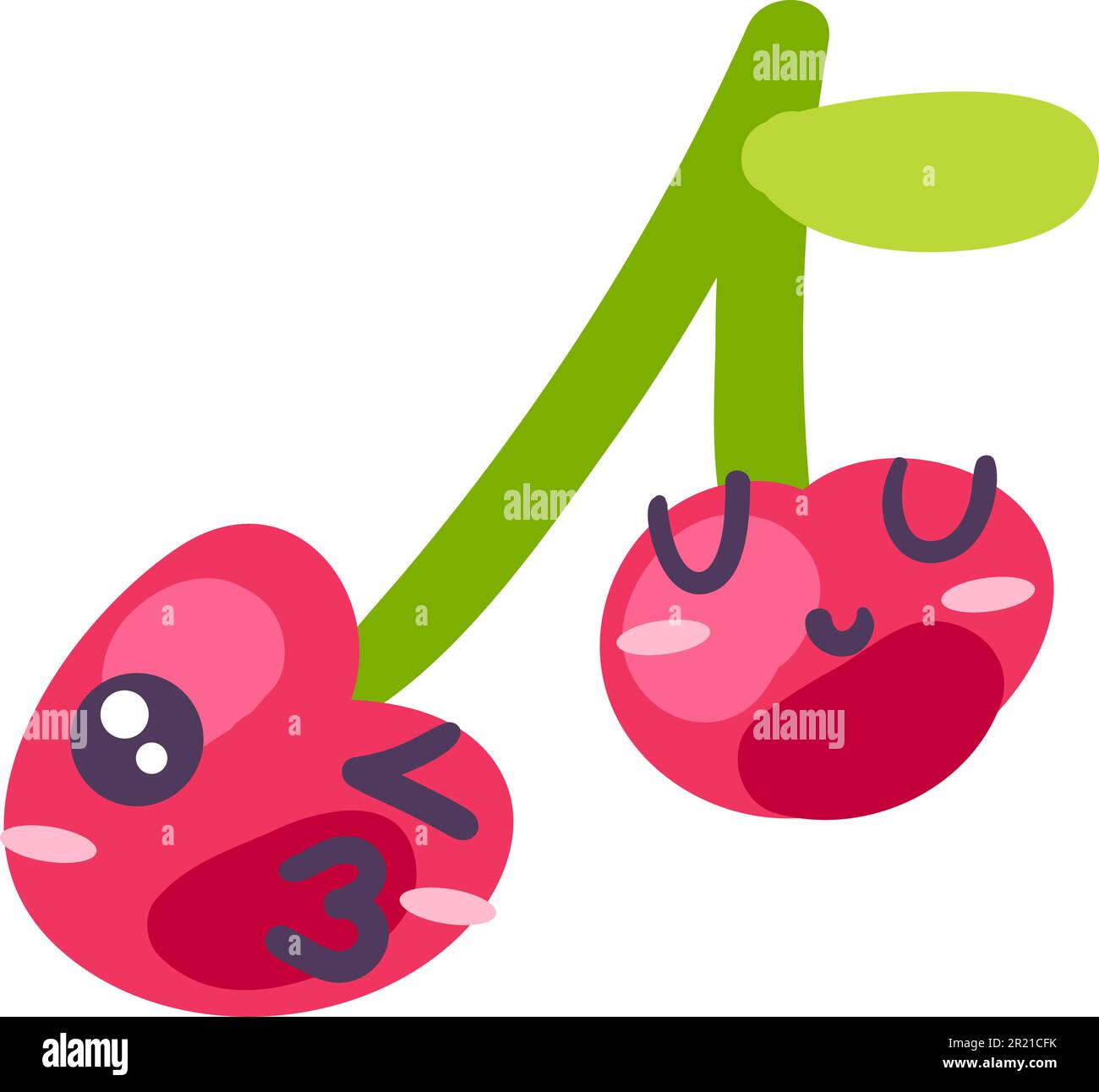 Cherry twins fruit emoji happy emotion vector. Sweet ripe berry kissing