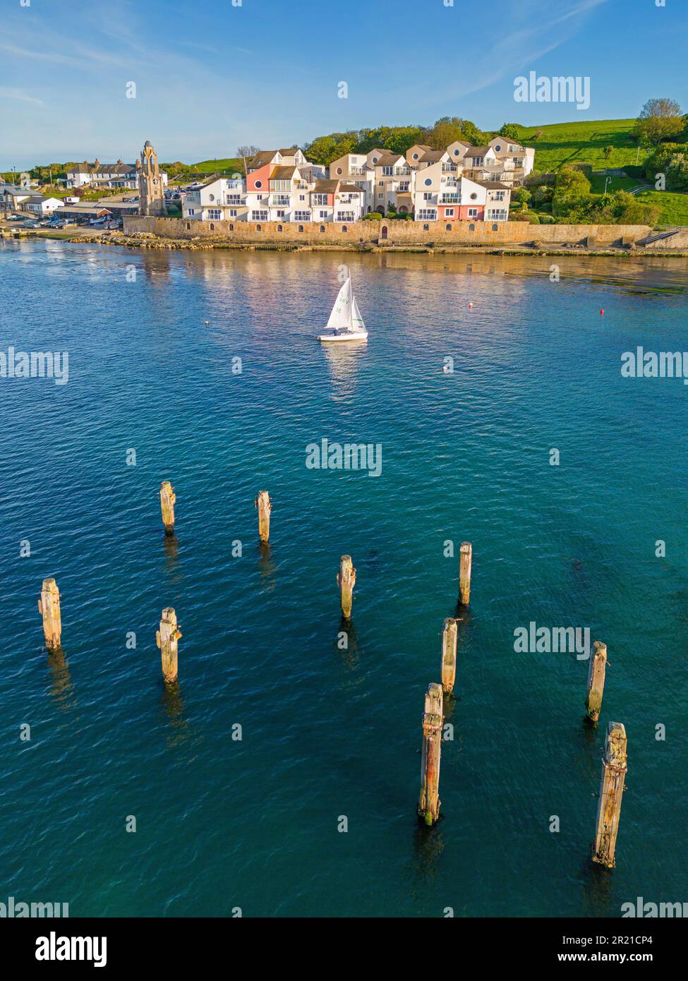 Swanage, Dorset, United Kingdom. Swanage Bay as High Tide rolls in