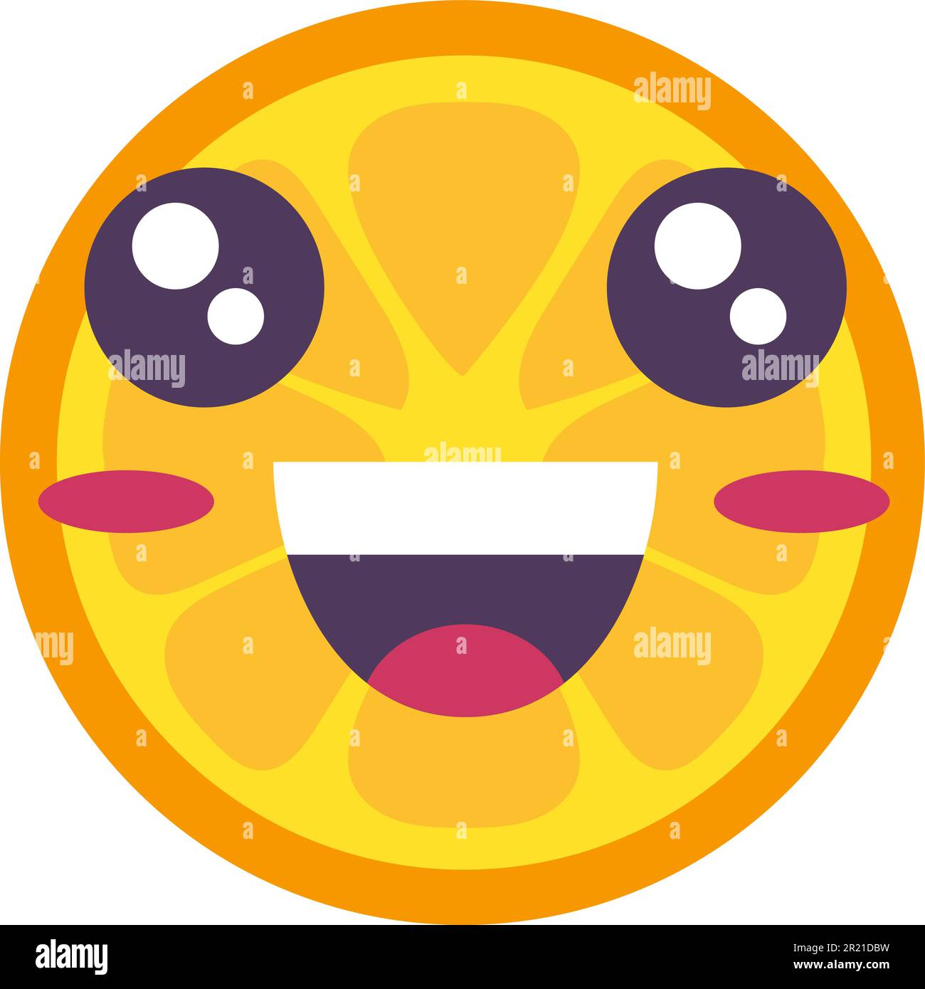 Orange tropical fruit emoji happy emotion vector. Juicy citrus plant