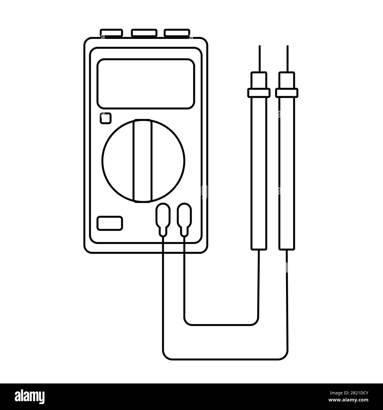 A small black and white electricity meter, tester, digital multimeter, for measuring AC, DC voltage, current, resistance, wiring damage and connection Stock Vector