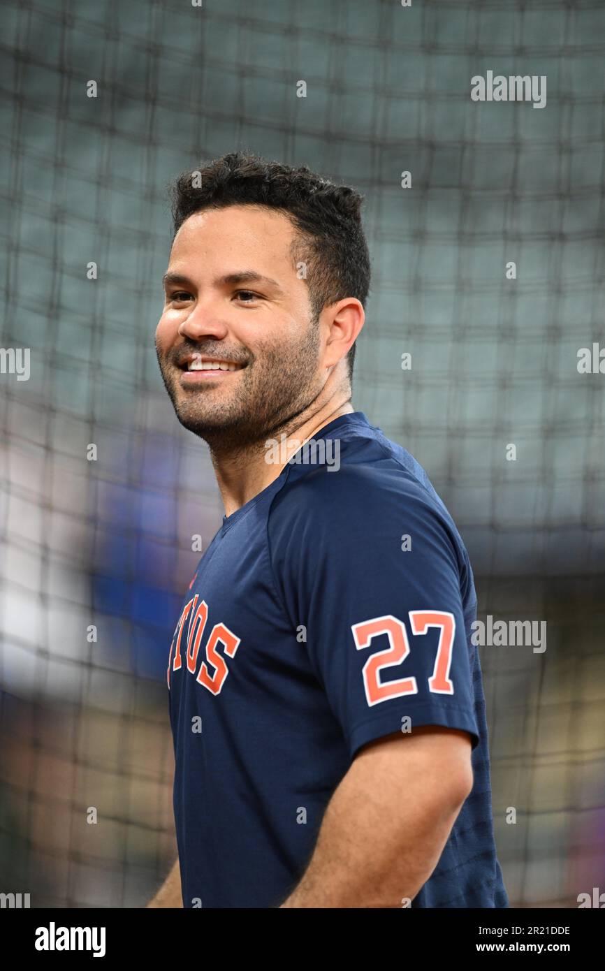 Houston Astros second baseman Jose Altuve (27) at batting practice before  the MLB game between the Chicago Cubs and the Houston Astros on Monday, May  Stock Photo - Alamy
