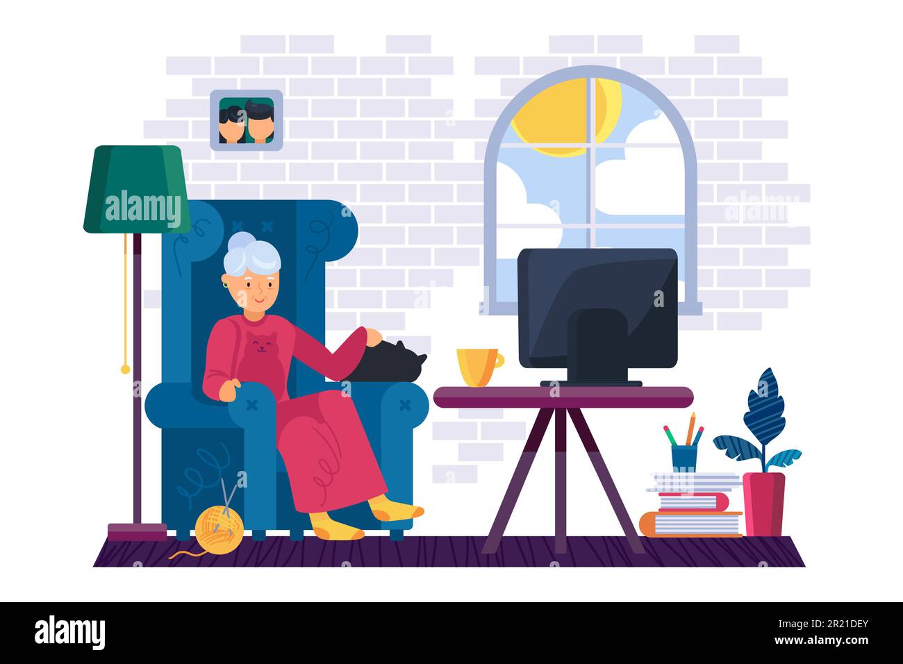 Mature woman watching television Stock Vector Images - Alamy