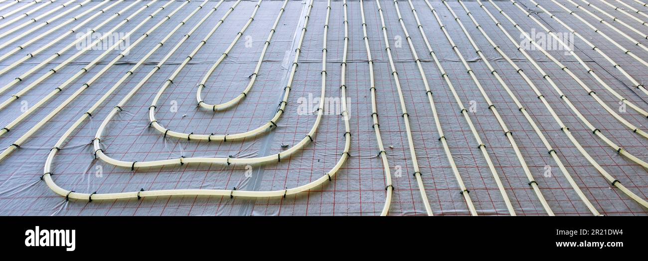 underfloor heating system in construction of new residential house Stock Photo
