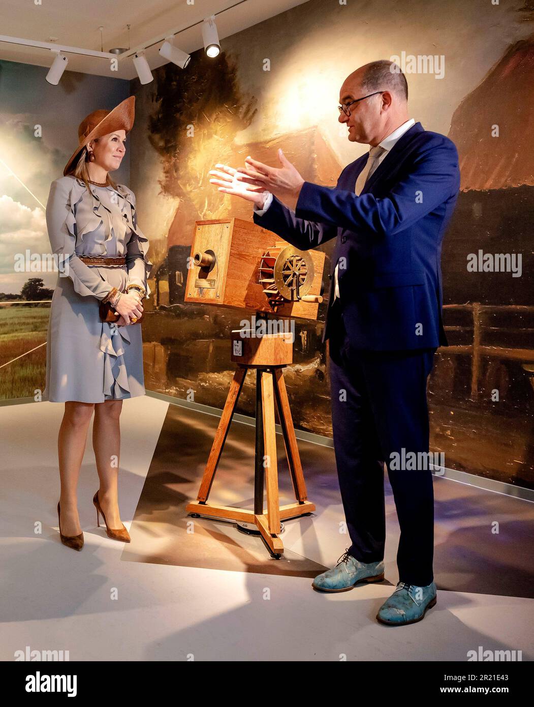 Open The Renovated Museum. 16th May, 2023. Queen Maxima of The Netherlands at the Van Gogh Village Museum in Nuenen, on May 16, 2023, to open the renovated museum. Van Gogh lived in Nuenen between December 1883 and November 1885 and painted about a quarter of his oeuvre there Credit: pool/ R van Lonkhuijsen/Albert Nieboer/Netherlands OUT/Point de Vue OUT/dpa/Alamy Live News Stock Photo