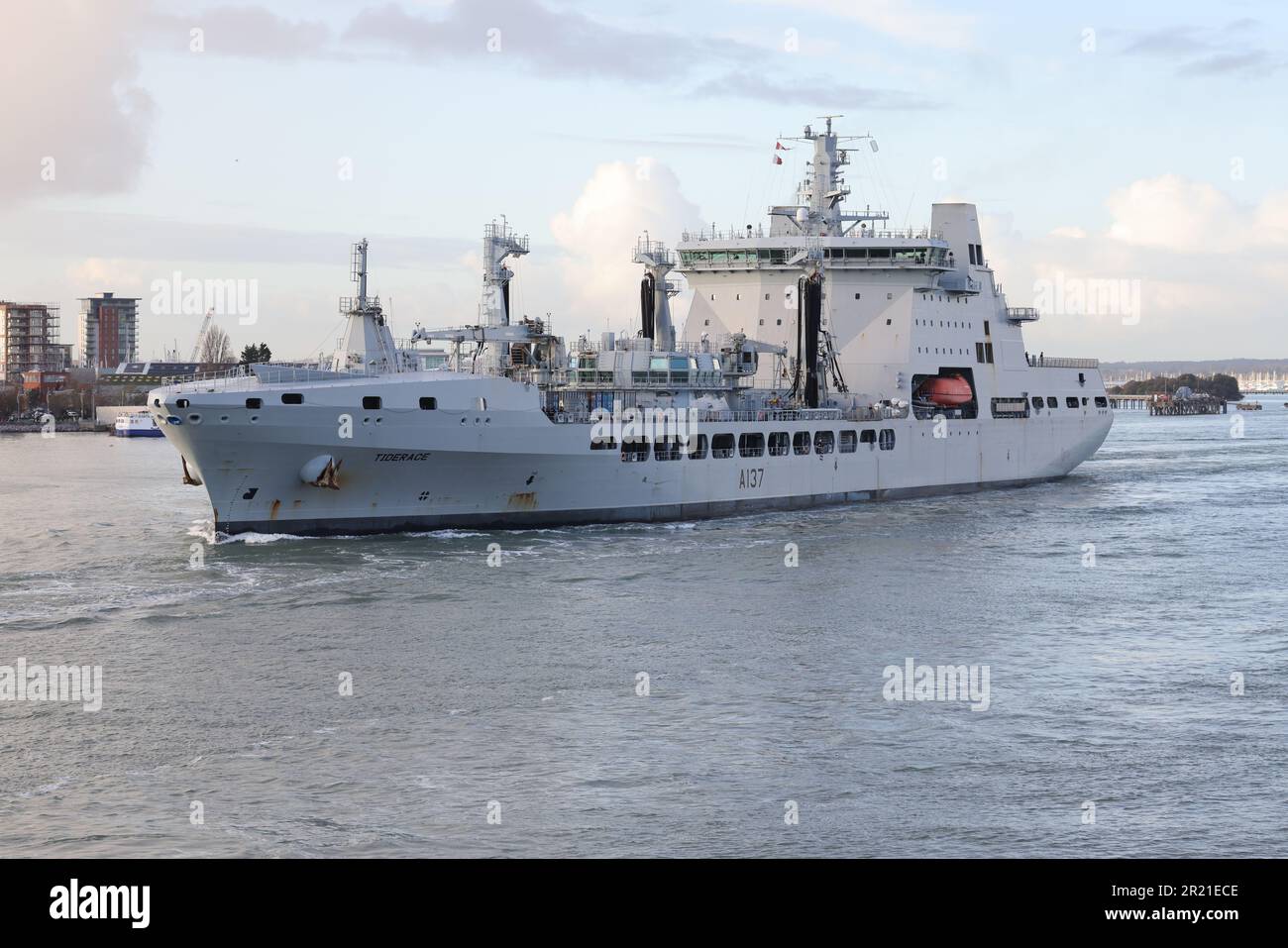 The Royal Fleet Auxiliary replenishment tanker RFA TIDERACE (A137