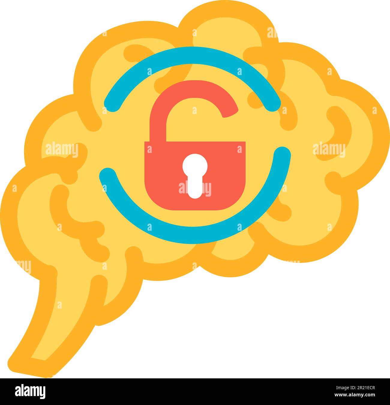 Extrovert function of human brain icon vector. Communication and relationship, individual psychology and mind functional. Unlocked padlock on anatomy Stock Vector