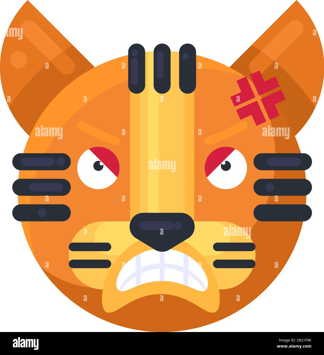 Tiger angry reaction expresion facial emoji vector. Jungle cat