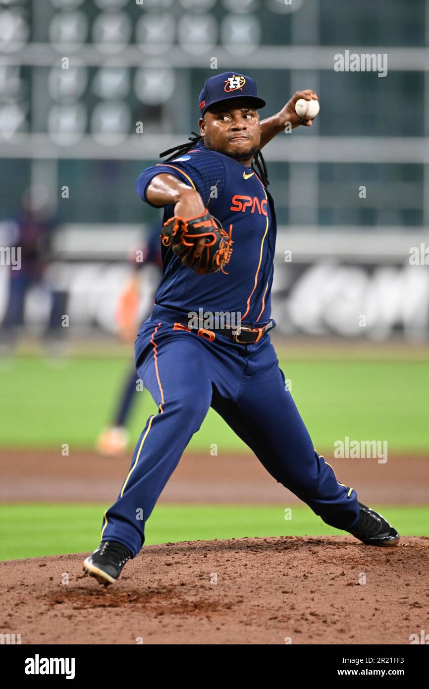 Houston, USA. 14th Oct, 2021. Houston Astros starting pitcher Framber Valdez  (59) speaks during the press conference on workout day before game one of  the ALCS against Boston Red Sox in Houston