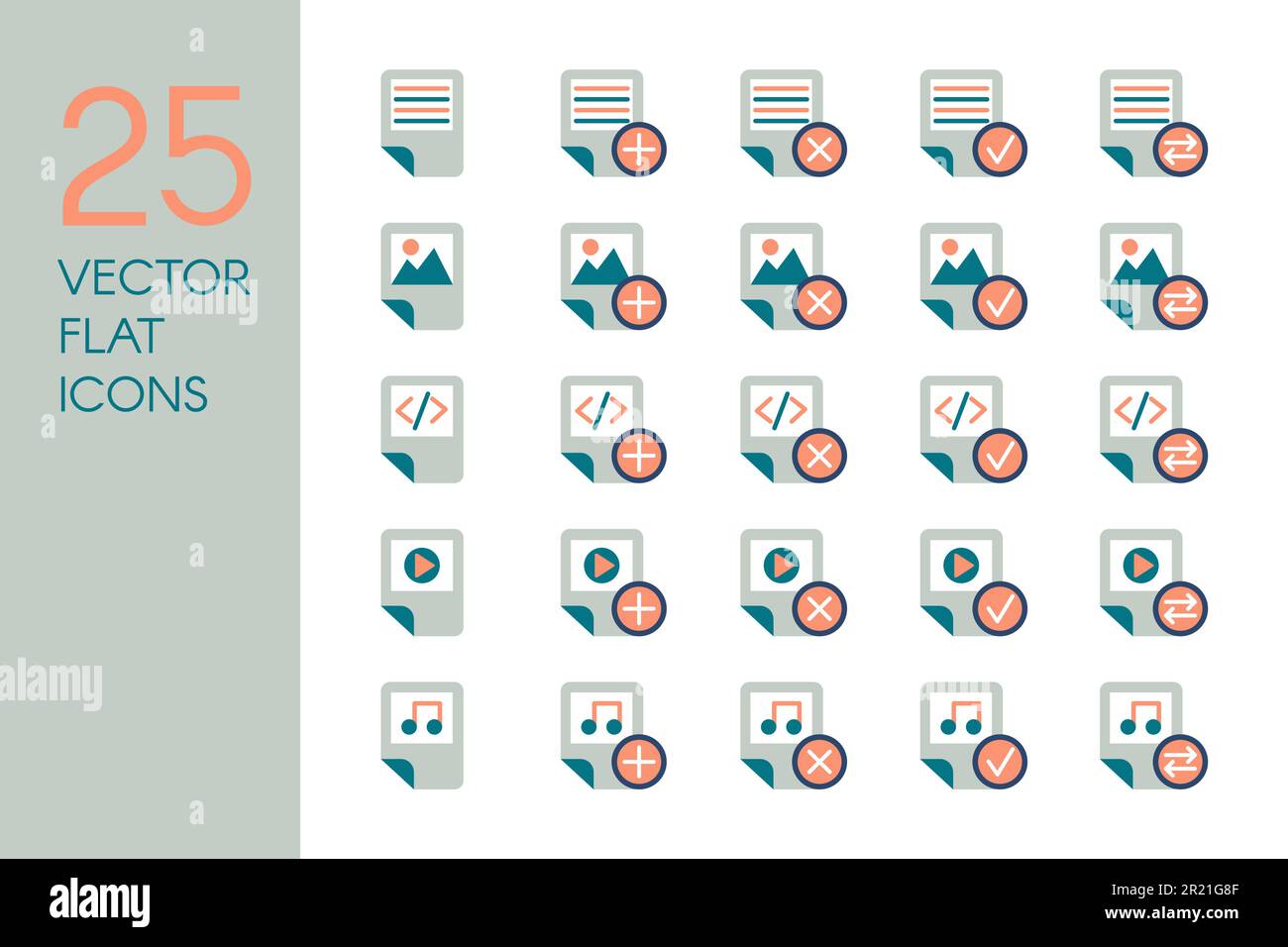 Documents and files flat vector icons set. Data storage, desktop items ...