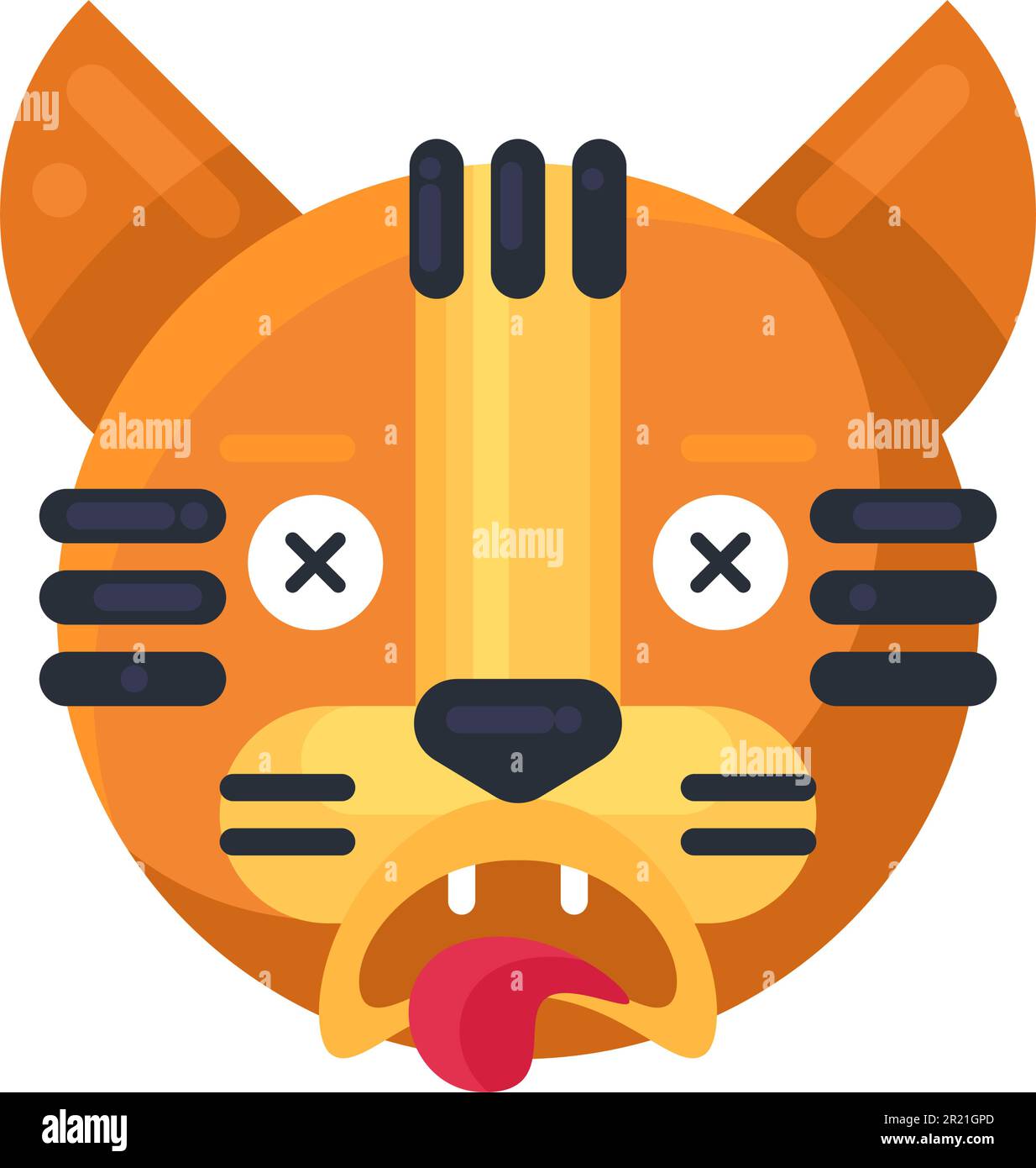 Tiger dead reaction expression facial emoji vector. Jungle cat animal death face with closed