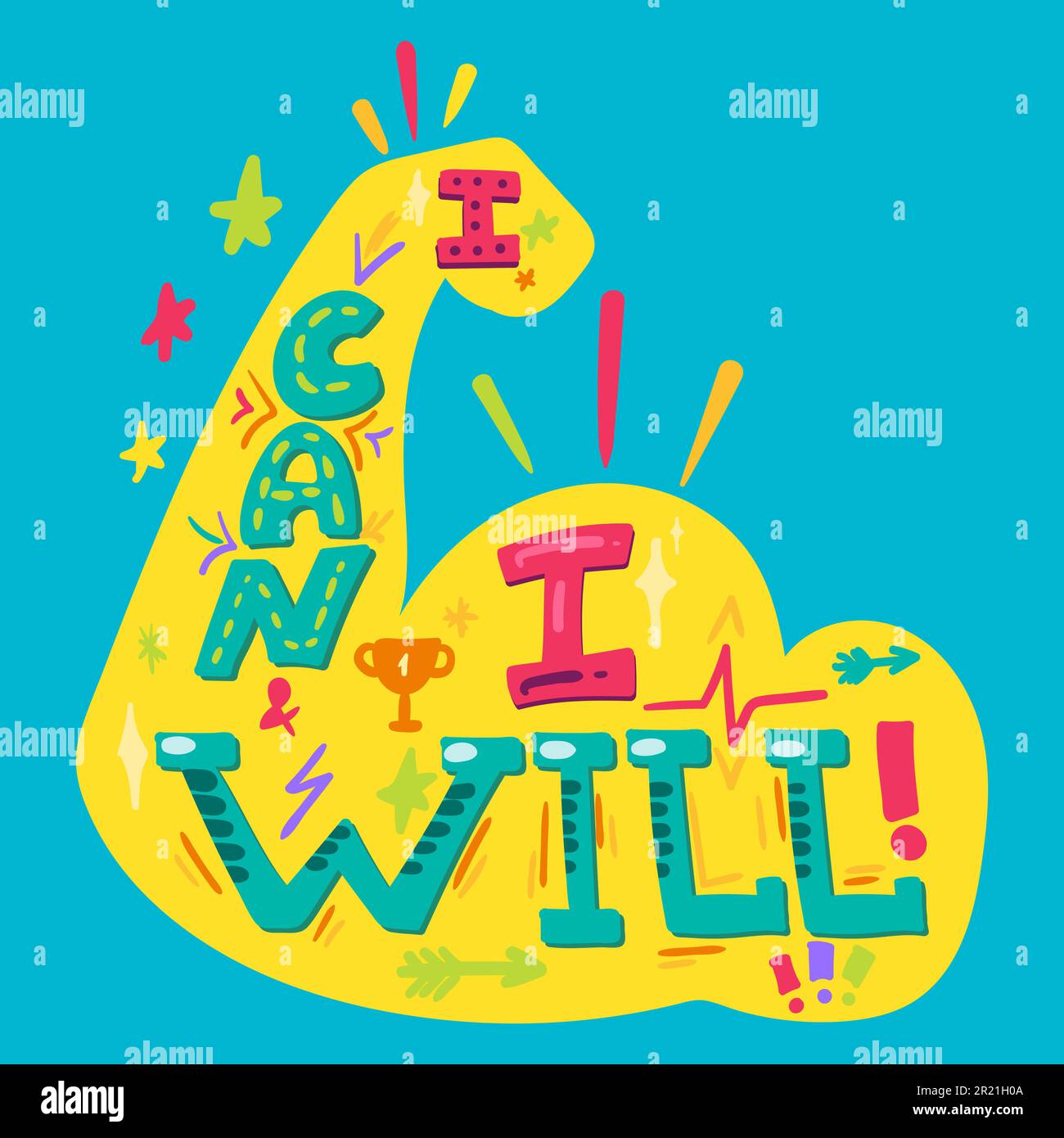 I can I will. Motivational graphic hand drawn lettering on hand muscles — free download