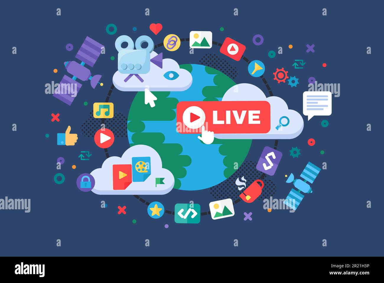 Global news concept icon. Social media producing tools. Live stream