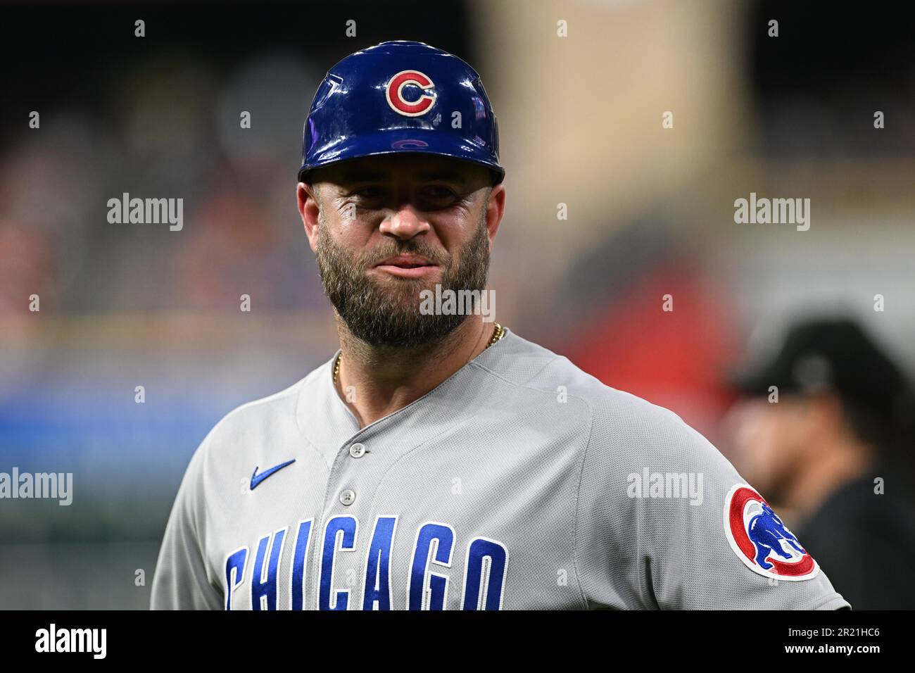 Chicago Cubs first base coach Mike Napoli (55) during the MLB game between  the Chicago Cubs and the Houston Astros on Monday, May 15, 2023, at Minute  Stock Photo - Alamy