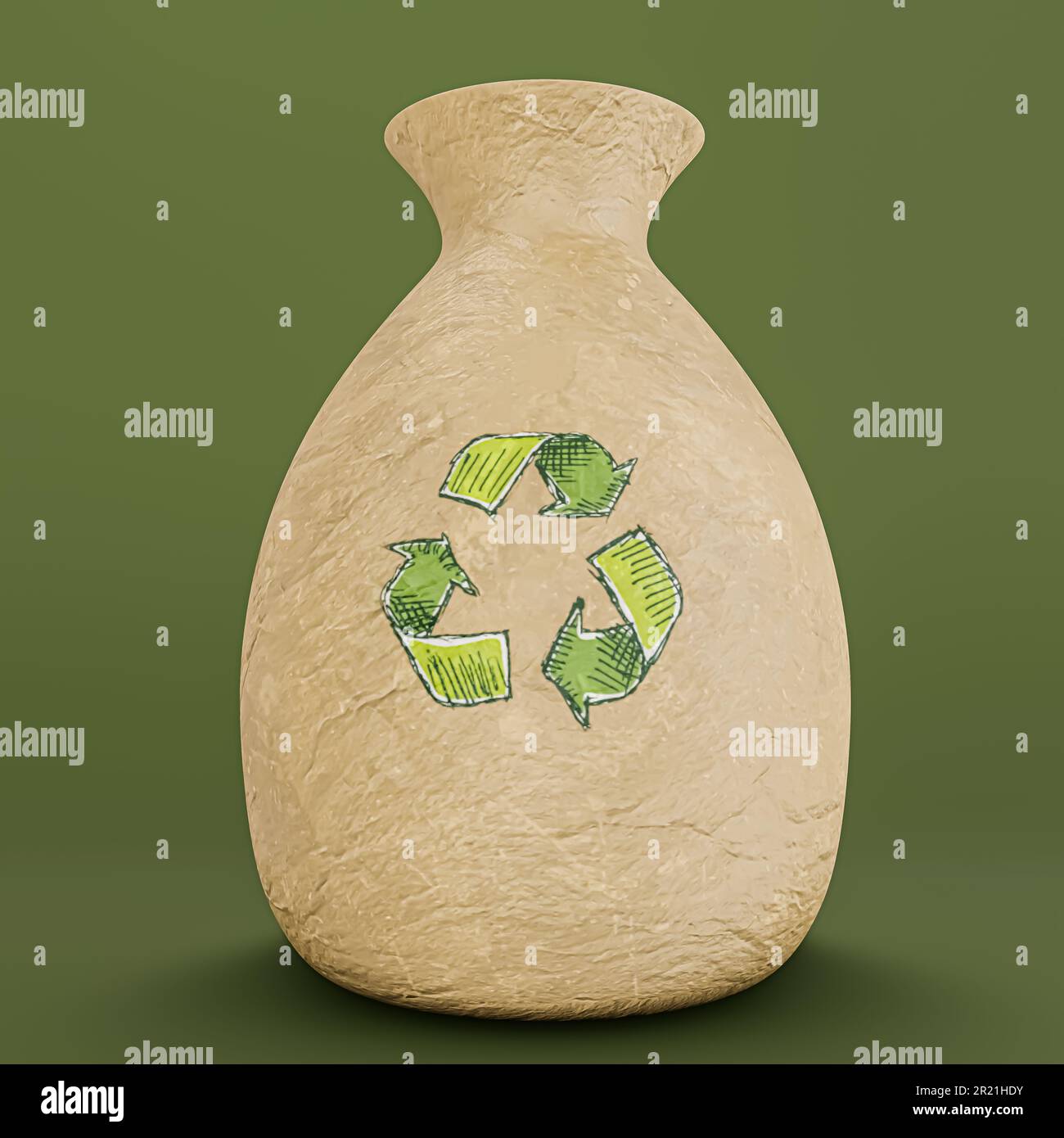 recycle vase isolated on green background 3d illustration Stock Photo