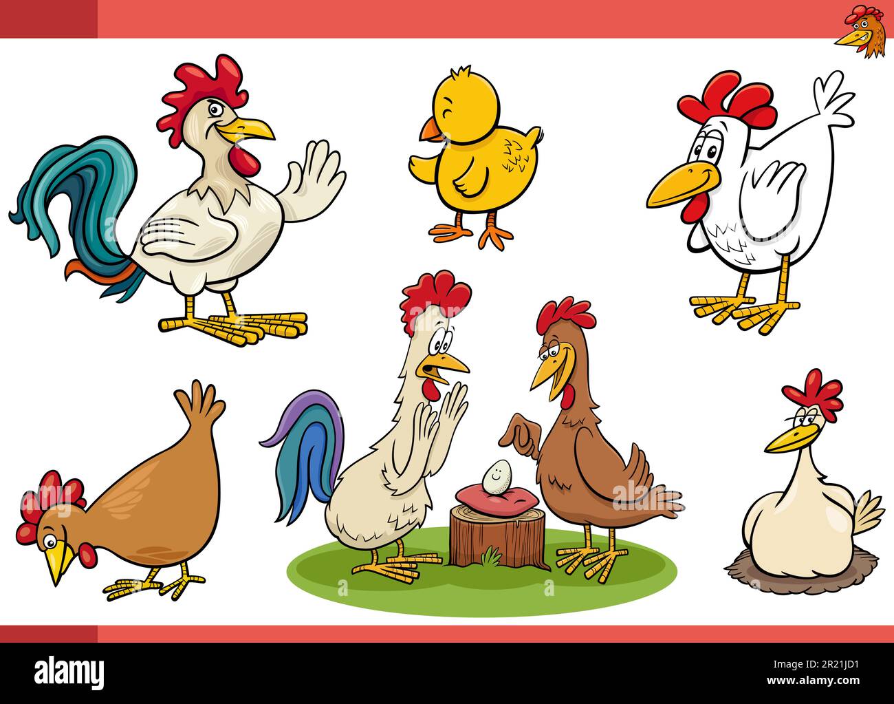 Cartoon illustration of chickens farm birds characters set Stock Vector