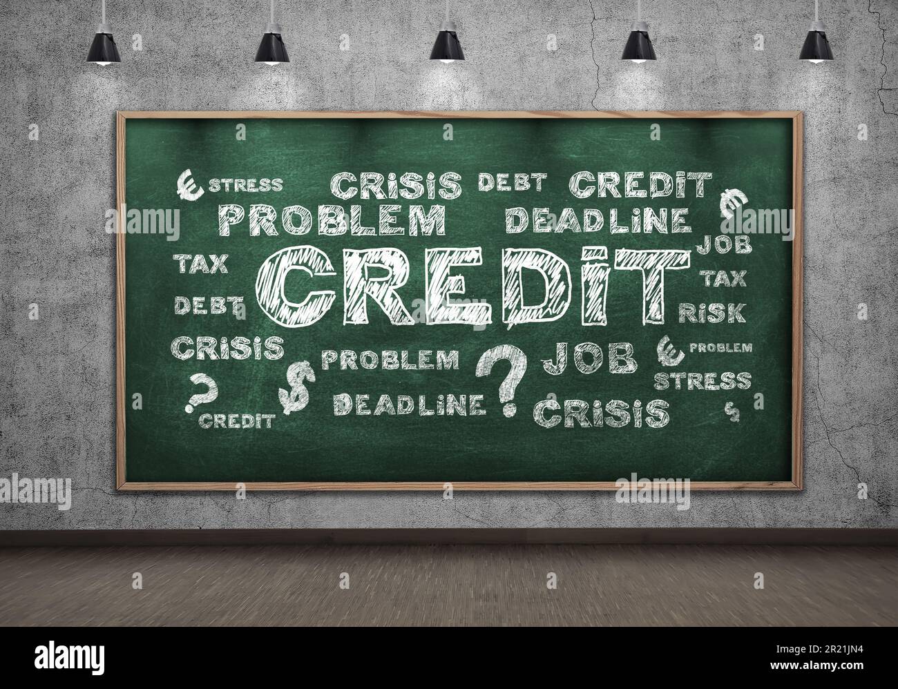 blackboard on concrete wall with drawing business concept Stock Photo