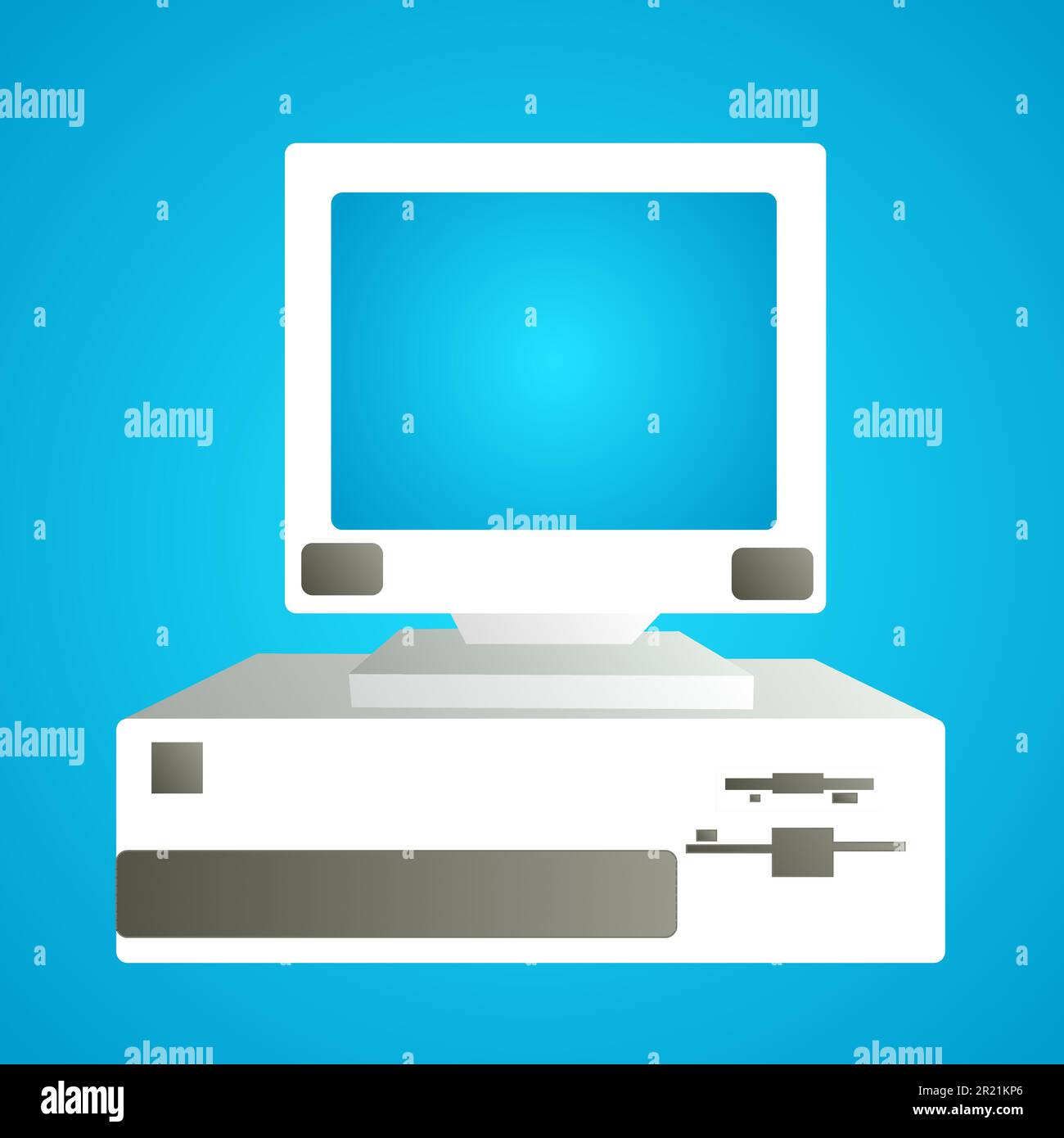 Old beautiful retro hipster computer from the 70s, 80s, 90s on a blue background. Stock Vector