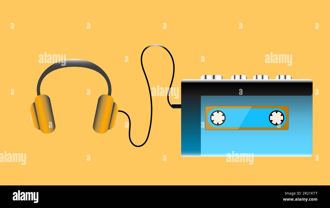 Blue old retro vintage hipster realistic volumetric portable music