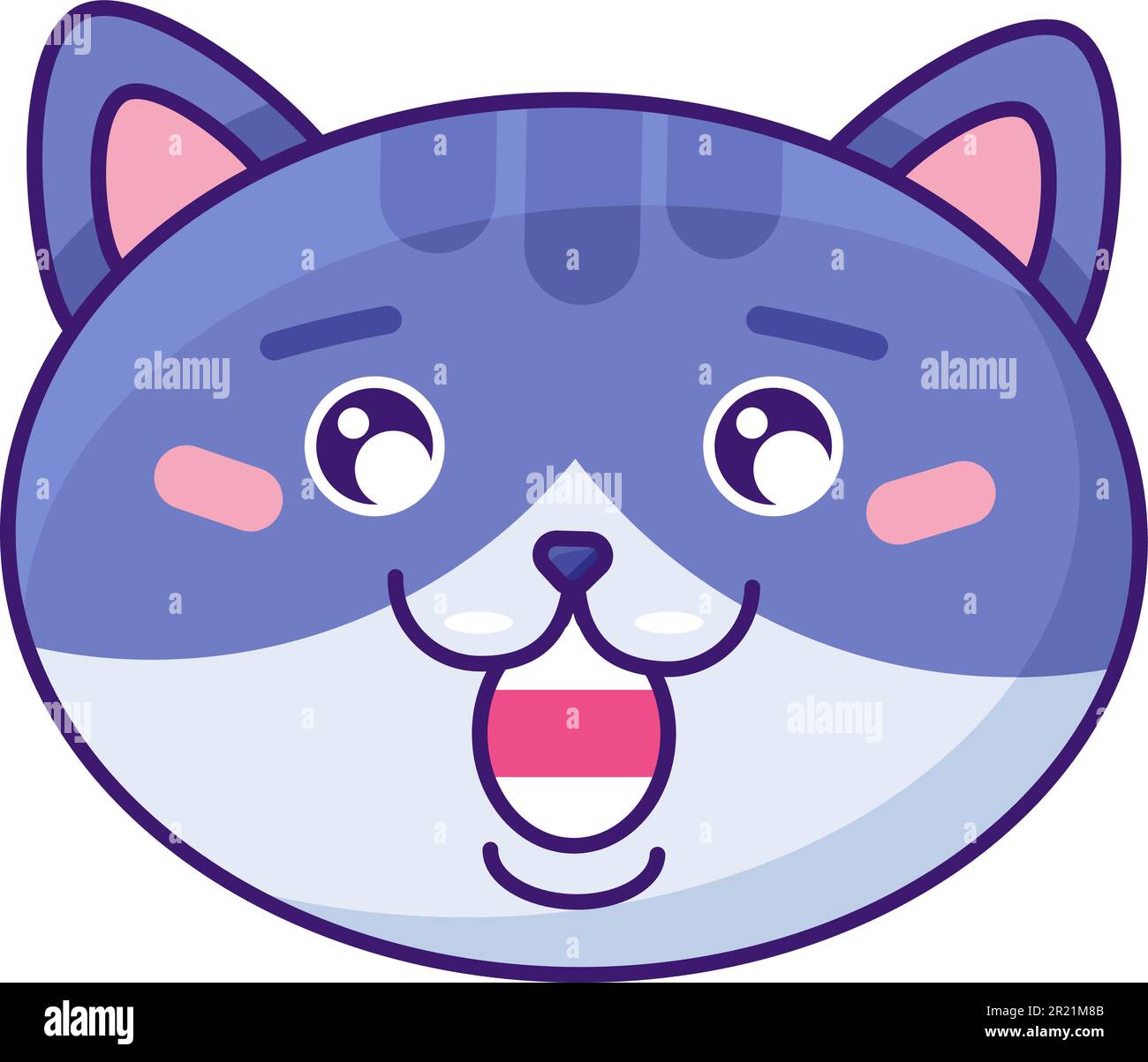 Kawaii Cute Cat Face with Ears. Positive Emotions. Cartoon Vector