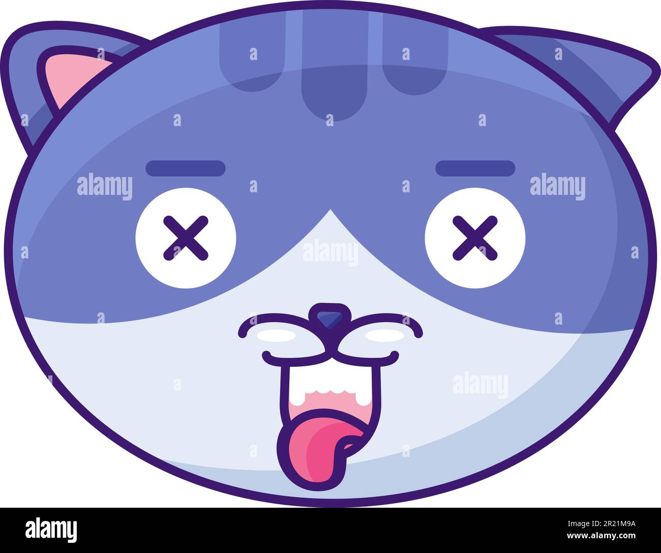 Cat dead reaction expression facial emoji vector. Kitty domestic fluffy animal death muzzle with