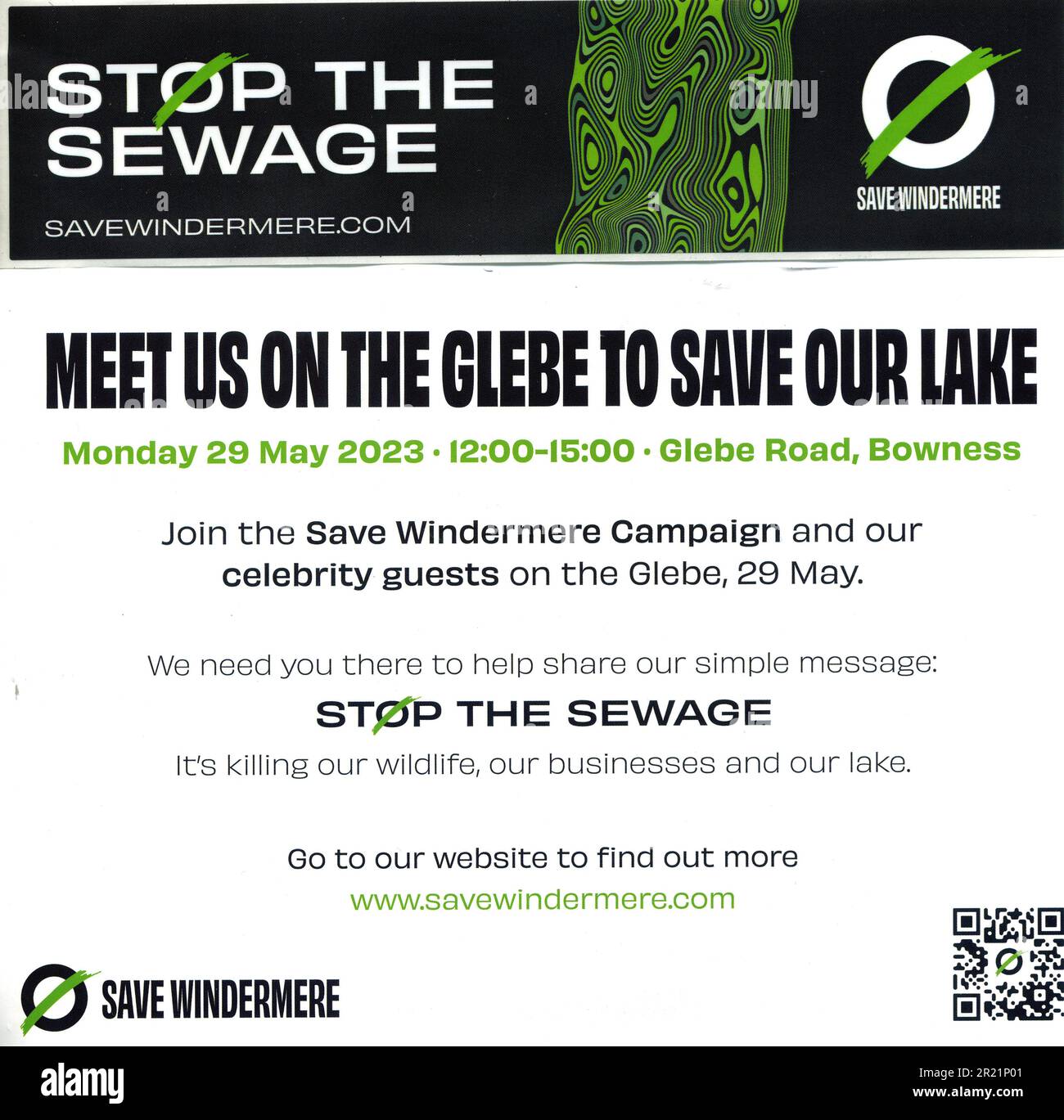 Save Windermere Campaign On The Glebe 29th May 2023 with special friends Steve Coogan, Joe Lycett, Lee Mack & master ceremonies Paul Whitehouse . Stock Photo
