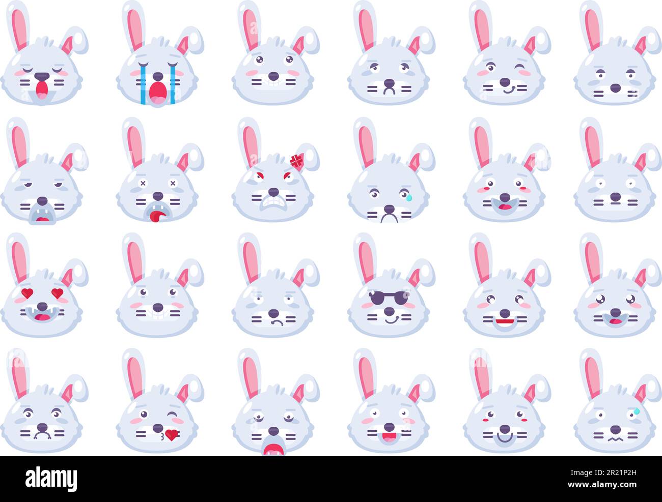 Bunny emoji different mood collection set vector. Funny farmland animal ...