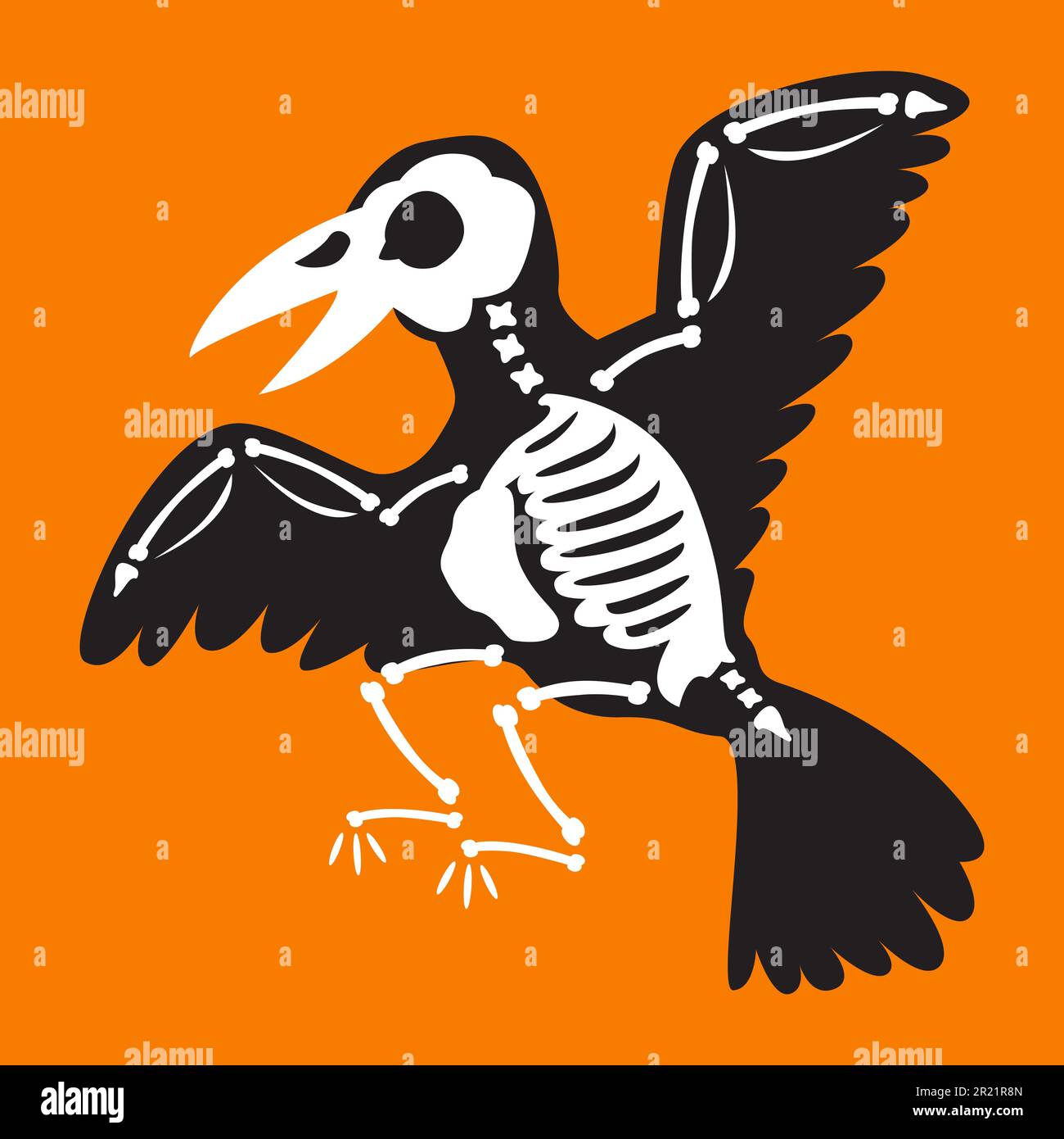 Raven skeleton halloween holiday ornament vector. Mystical bird bone