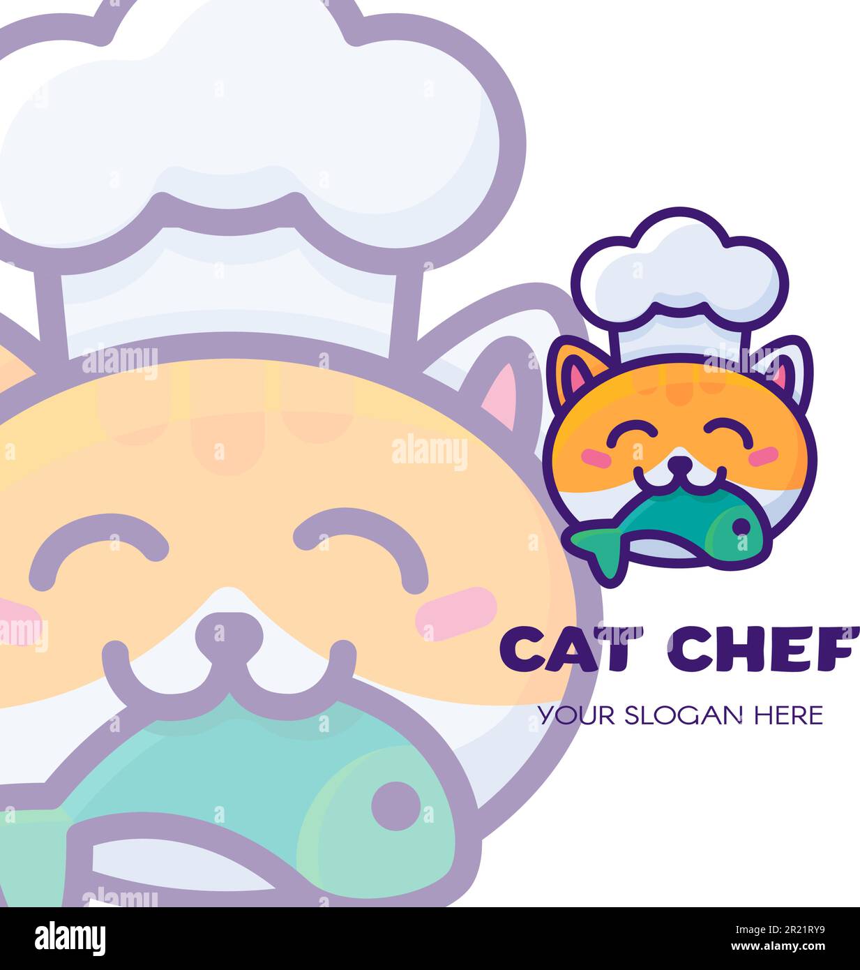 Logo of cute ginger cat in chef hat with fish in mouth. Symbol emblem for  design decoration, brand name of culinary company. Vector in thick stroke  is Stock Vector Image & Art 