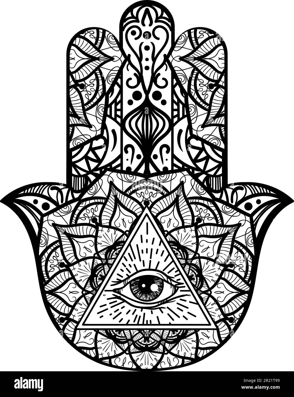 Hamsa symbol all seeing Eye inside human palm decorated with mystical ...