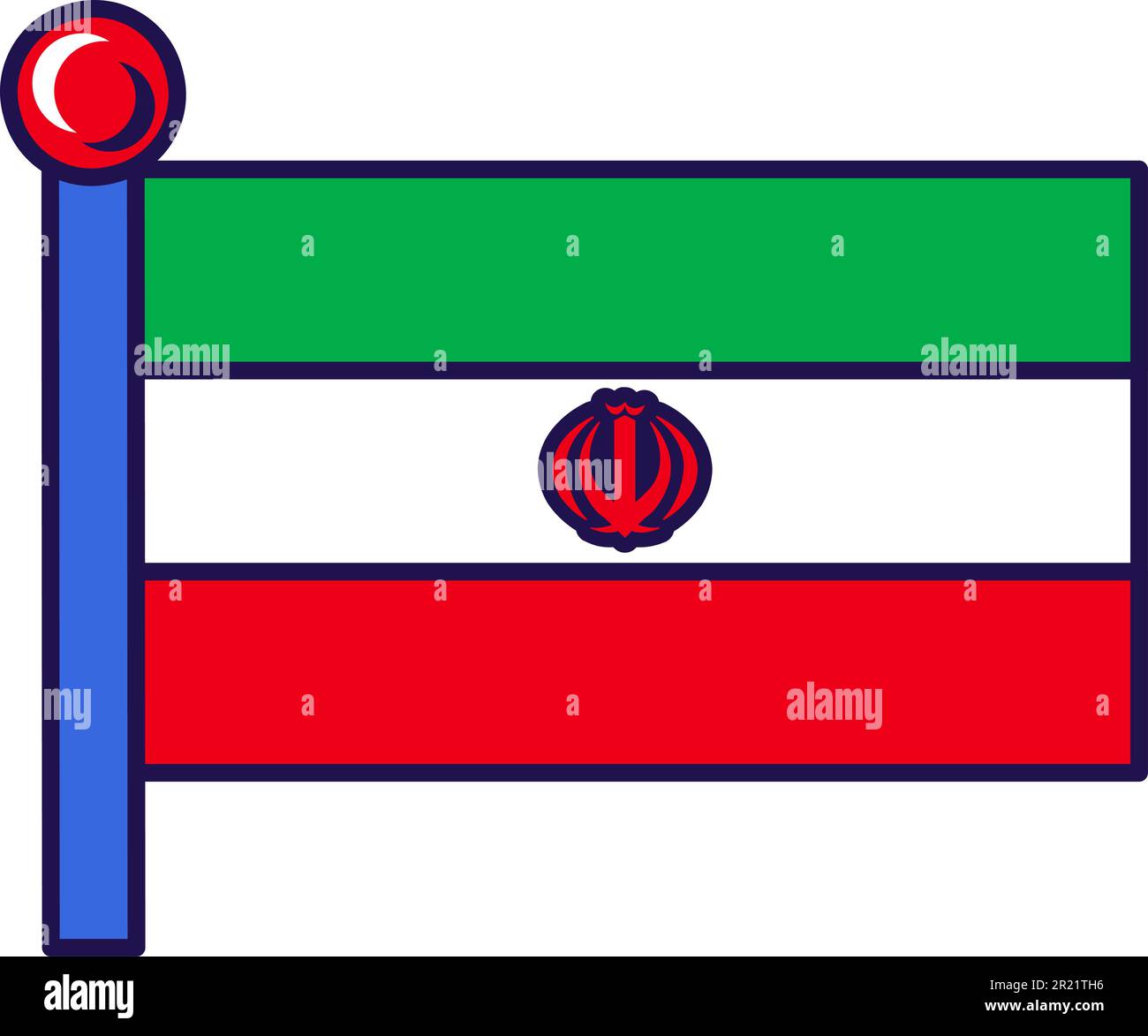Iran islamic republic flag on flagstaff vector. Horizontal tricolor of