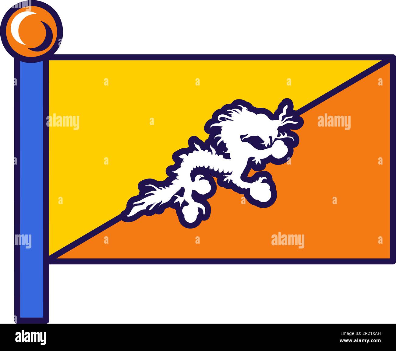 Bhutan country flag on flagpole for registration of solemn event