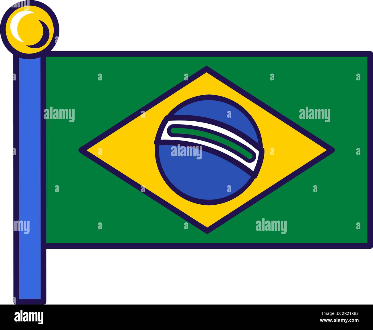 Federative republic of brazil flag flagpole vector. Celestial globe in center of yellow rhombus