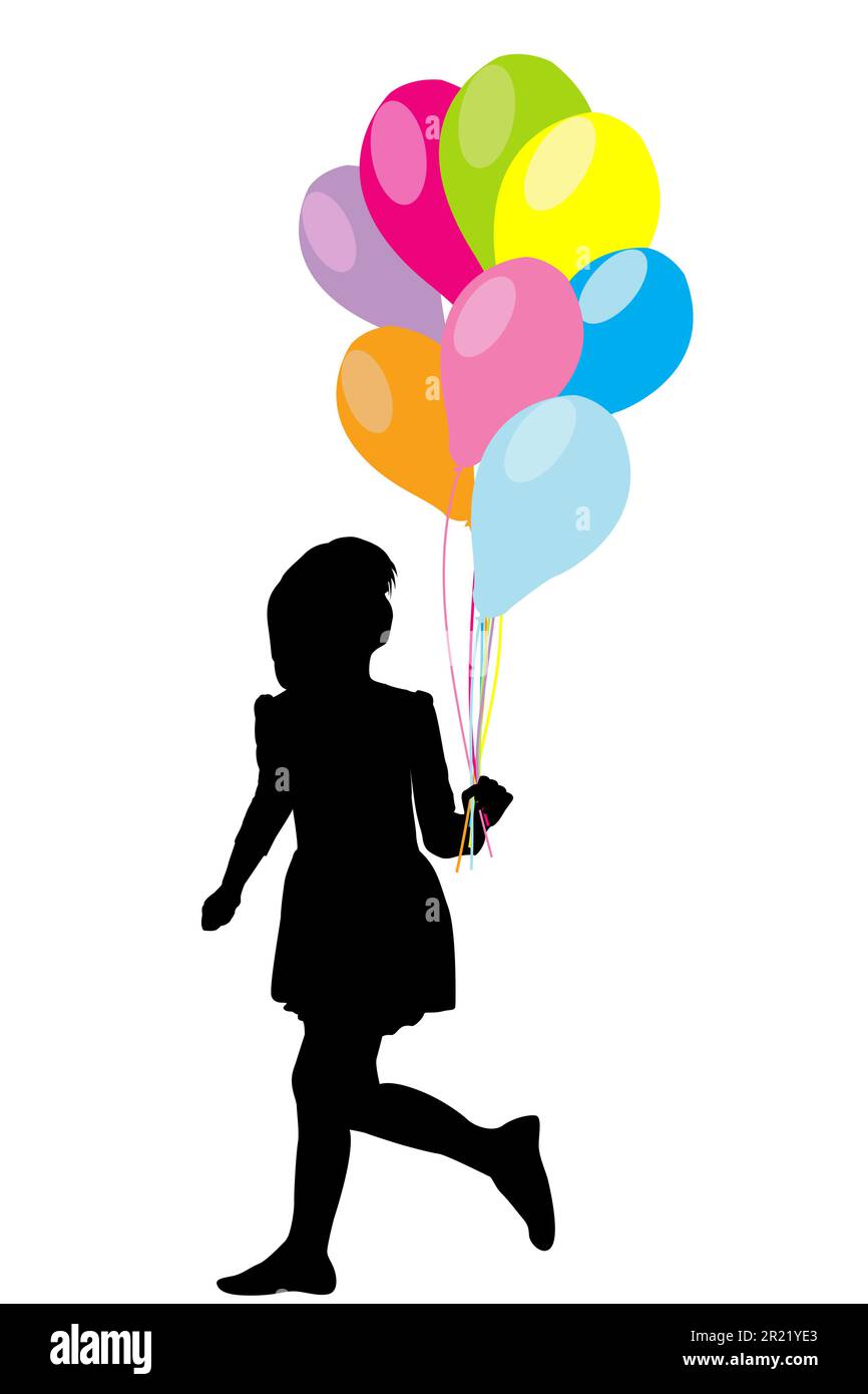 Silhouette of a girl with colorful balloons Stock Vector Image & Art ...