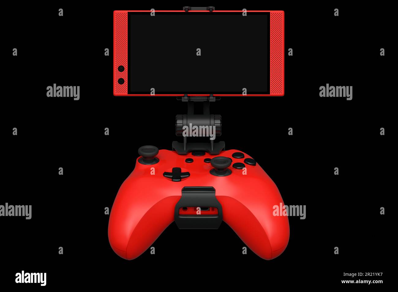 Realistic red joystick for playing games on a mobile phone on black background